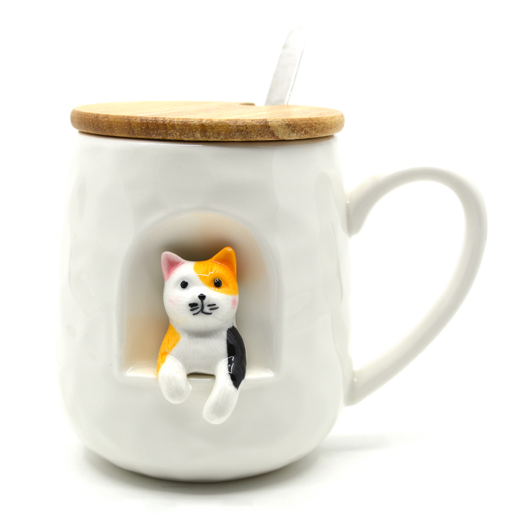 3D white cat mug