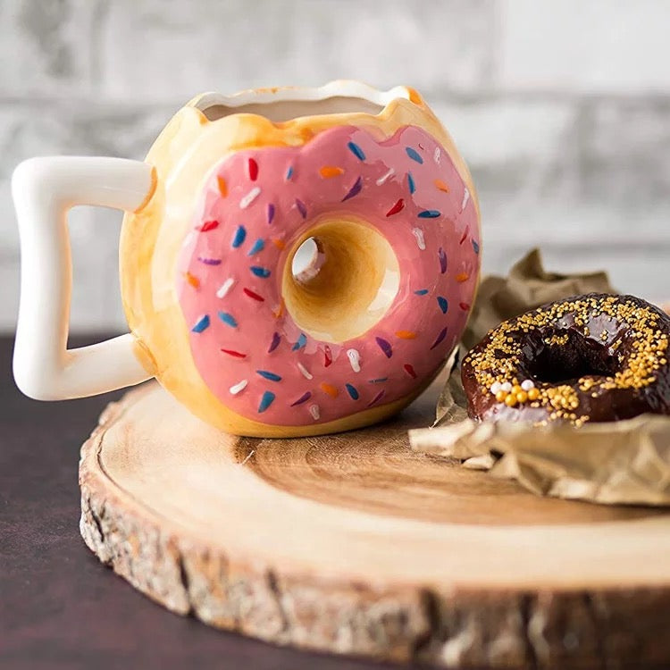 Pink and beige doughnut mug