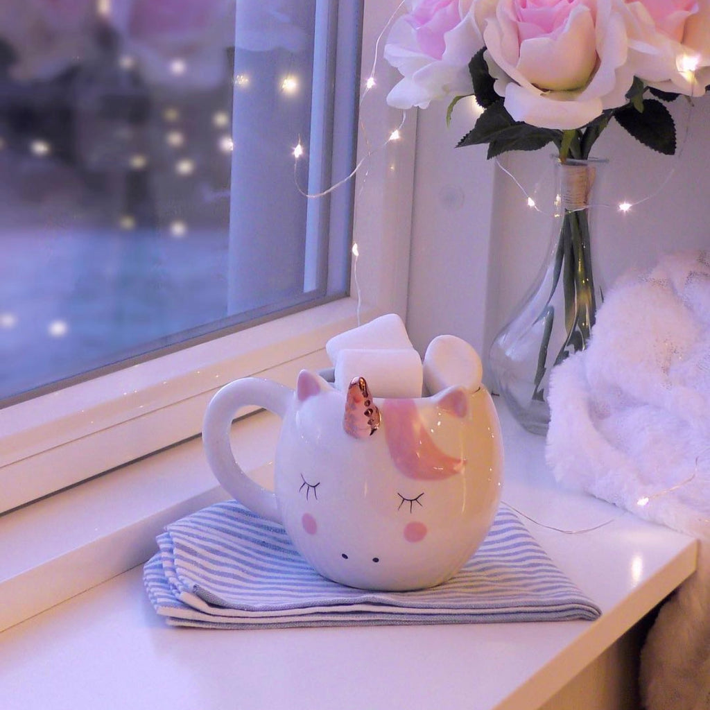 White unicorn mug